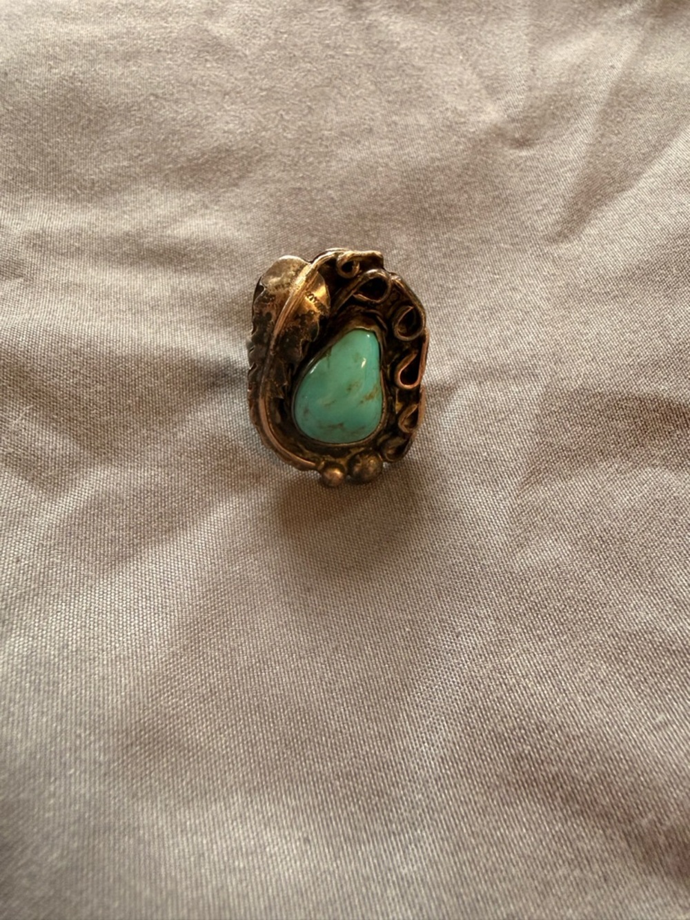 Turquoise Teardrop Statement Ring in Antiqued Silver